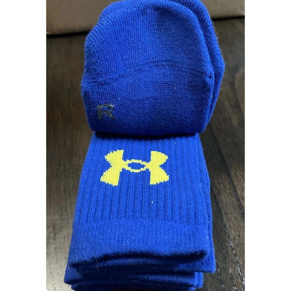 UNDER ARMOUR UA PHENOM Training Crew Socks 3 Pair Youth SZ 13.5K-4Y Royal Blue